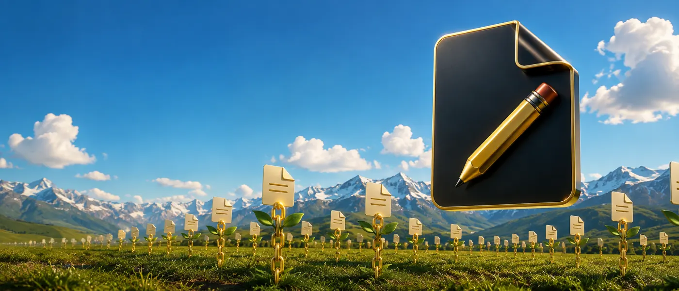 Field of documents sprouting into chains of gold